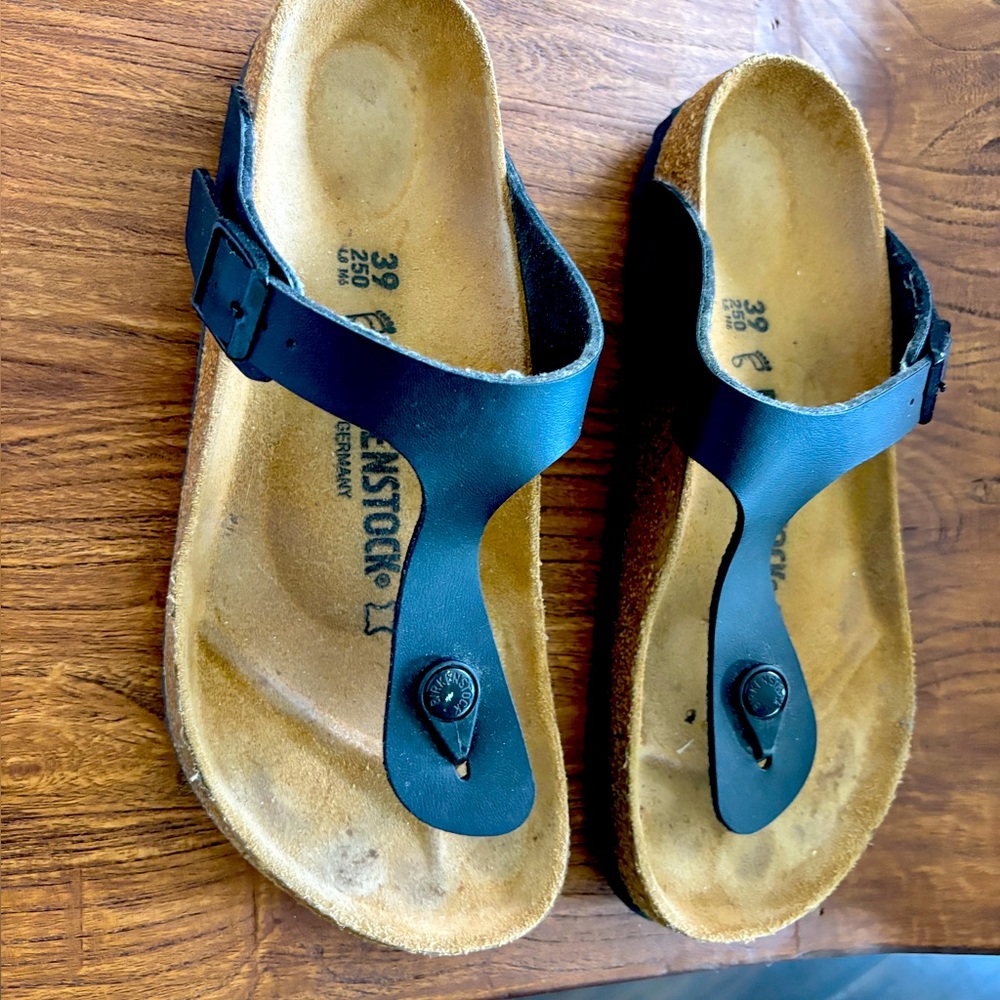 BIRKENSTOCK Black Sandals with Contoured Cork Footbed
